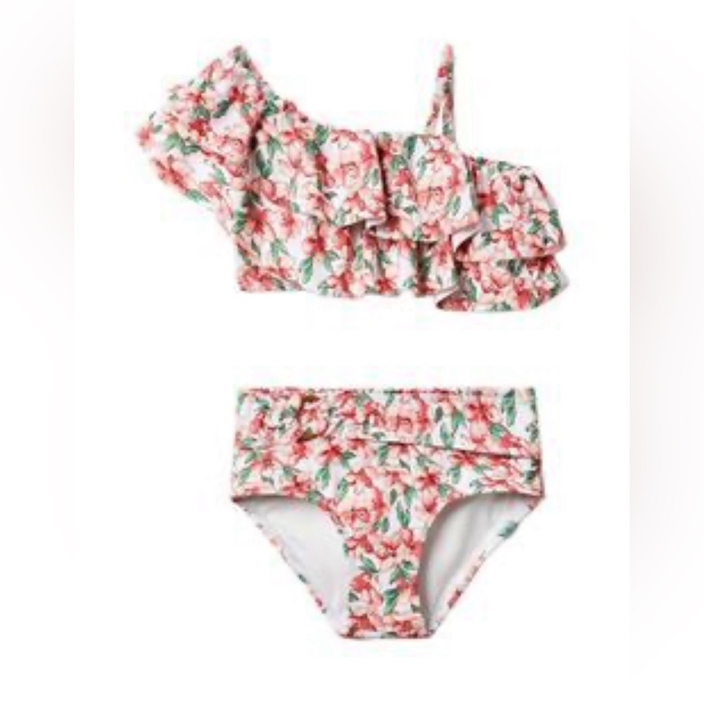 Janie And Jack Girls Bikini Set Asymmetrical High Waist Buckle Detail Multi 18
